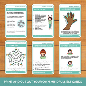 mindfulness cards for students. learning materials for mindful education
