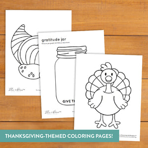 gratitude coloring printable pages. gratitude jar. turkey. cornocopia