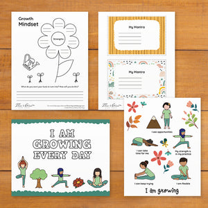growth mindset worksheets, affirmation cards, yoga posters