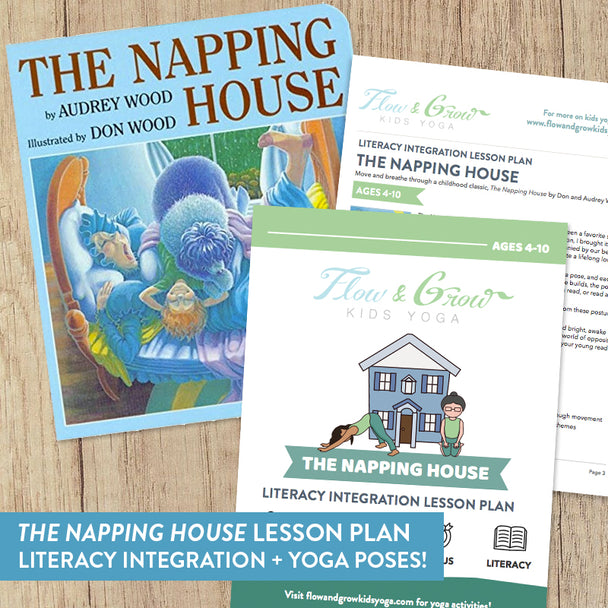 Kids Yoga Lesson Plan. Yoga Literacy Activity. Yoga pose cards. The Napping House Yoga Lesson Plan