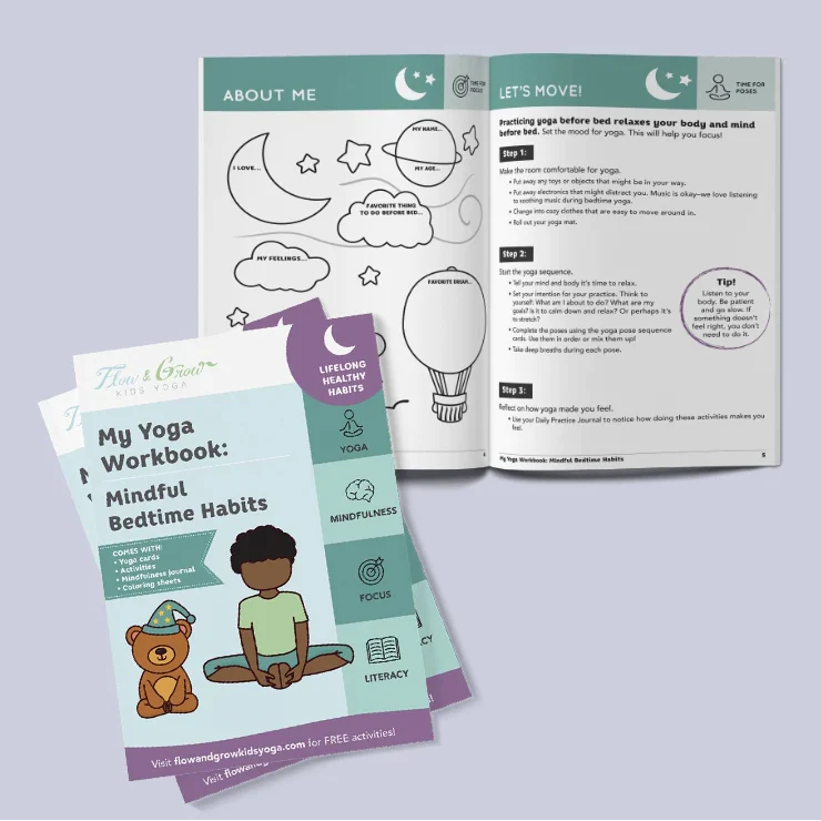 Kids Yoga workbook/coloring book.  My Yoga Workbook Mindful Bedtime Habits by Lara Hocheiser