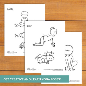 cow pose coloring sheet. Turtle pose coloring sheet. kids yoga activities