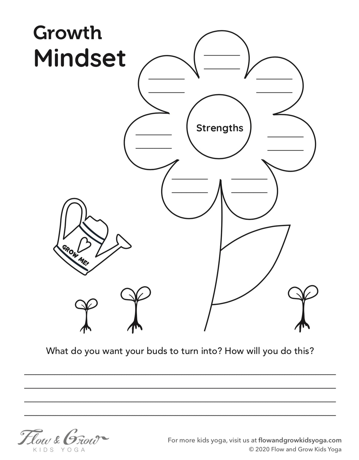 Growth Mindset Worksheet Instant Download Flow and Grow Kids Yoga