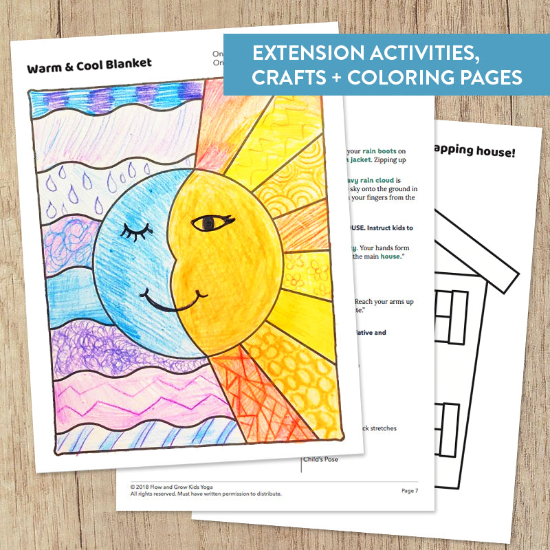 coloring activities - cool and warm colors - The Napping House book accompaniment for yoga and mindfulness education