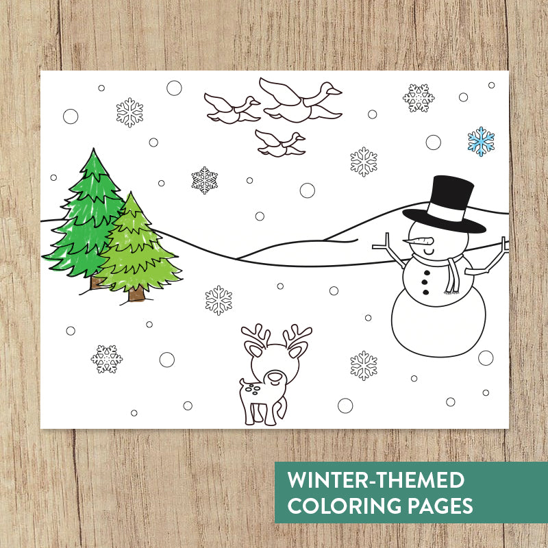 winter yoga coloring activity 