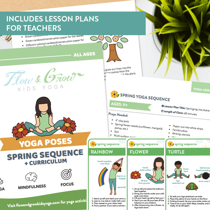 Spring yoga cards and lesson plan kids yoga activities